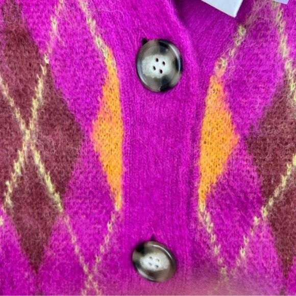 Daydreamer fuchsia Sunset Argyle Plaid Cropped Cardigan Sweater, Size Small NWT - Picture 9 of 10